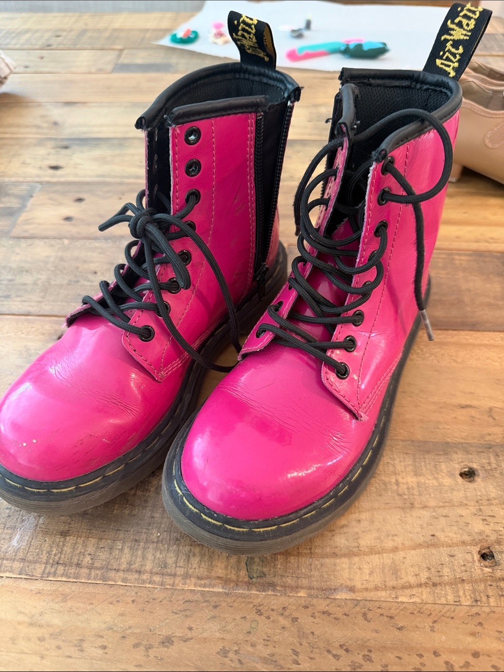 Dr. Martens Kids Hot Pink Lace-Up Combat Boots size 1